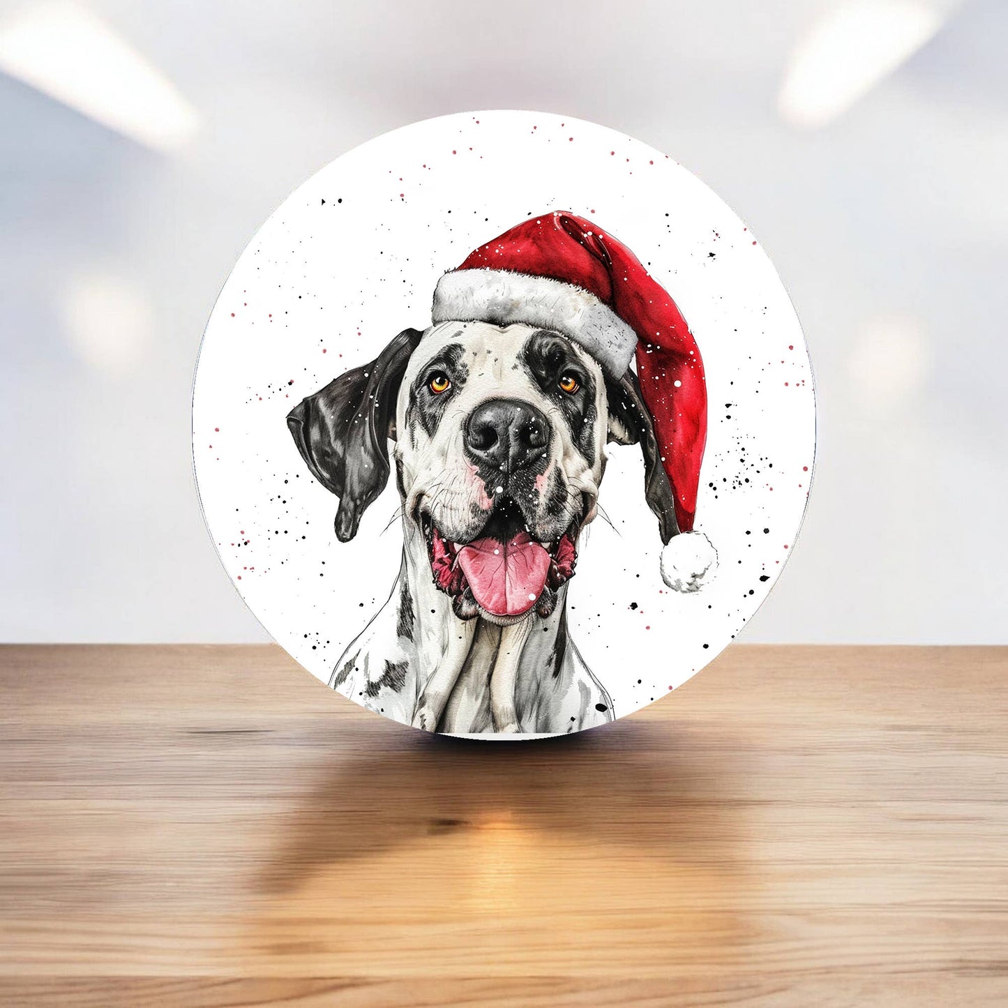 Dog Great Dane Christmas Circle Metal Sign