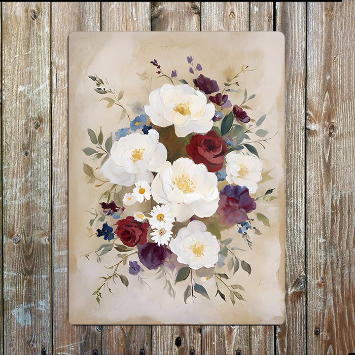 Impressionistic Floral Flower Peonies Rose Metal Sign Plaque