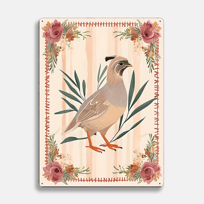 Quail Leaves scandinavian folk Metal Sign Plaque