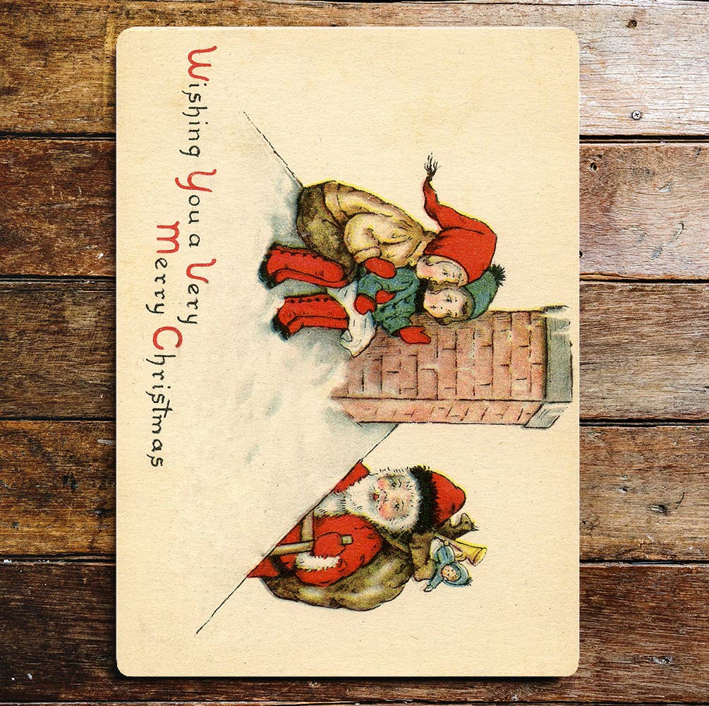 Santa Chimney Christmas Children Metal Wall Sign