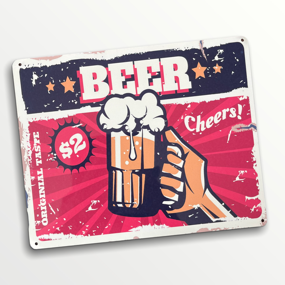 Beer Cheers Pint Drink Retro | Metal Humour Wall Sign