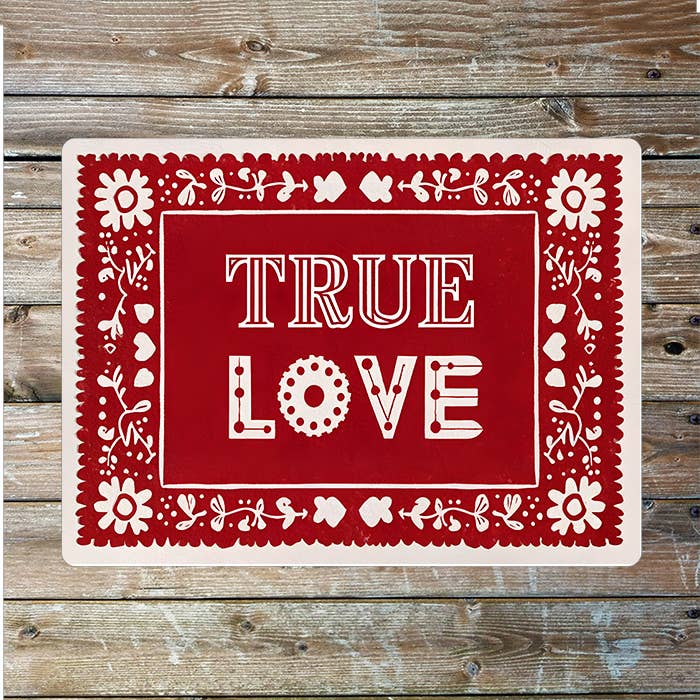 True Love Red Linocut Style | Metal Sign Plaque