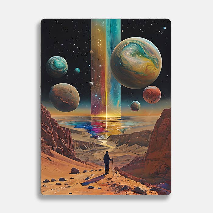 Desert Landscape Space Planets UFO Alien | Metal Sign Plaque