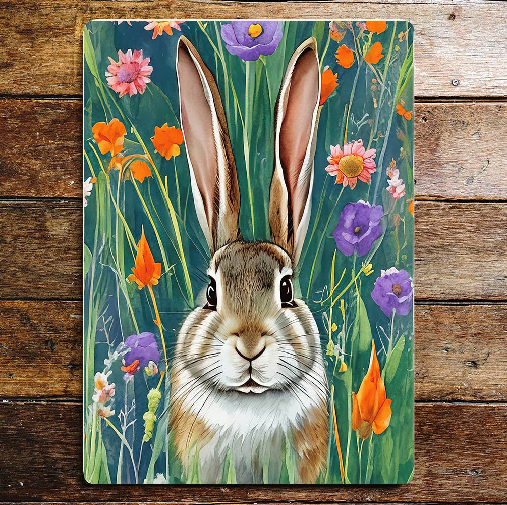 Rabbit yellow pink flower meadow Easter Metal Sign (Copy)