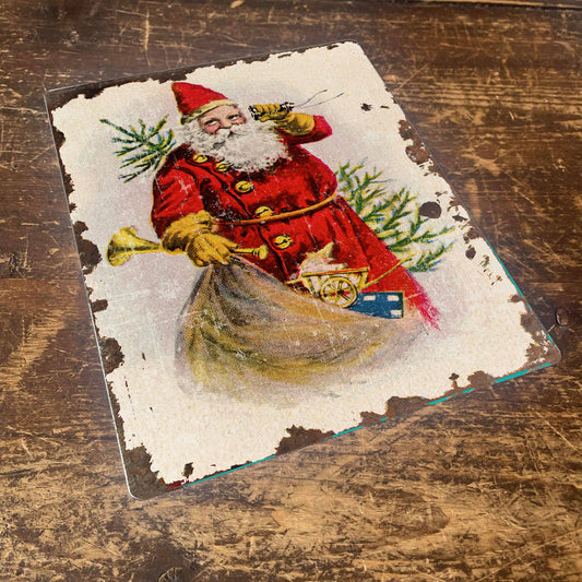 Vintage Santa With Sack Christmas | Metal Vintage Wall Sign