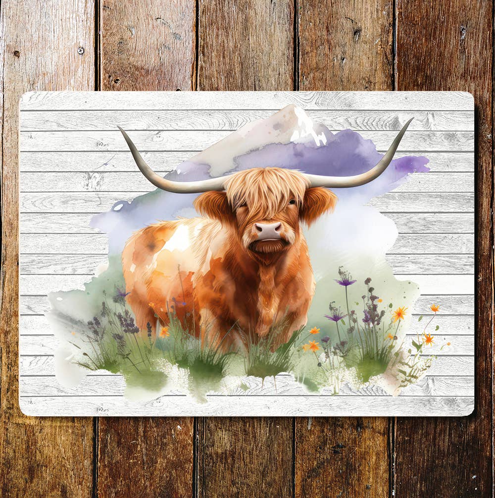 Highland Cow In Nature Art | Metal Sign Plaque