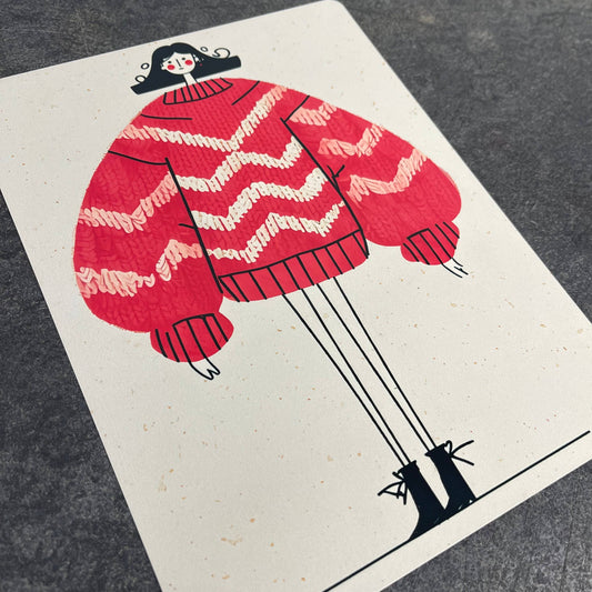 Women Stylish Oversized Red Sweater | Metal Sign Plaque