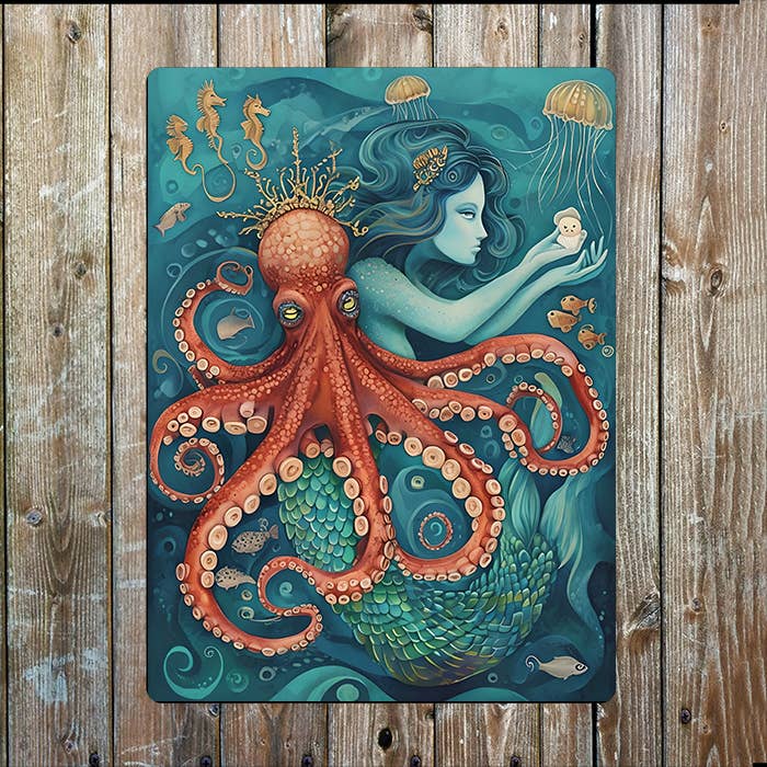 Mermaid and Octopus Sea Nautical | Metal Sign Plaque