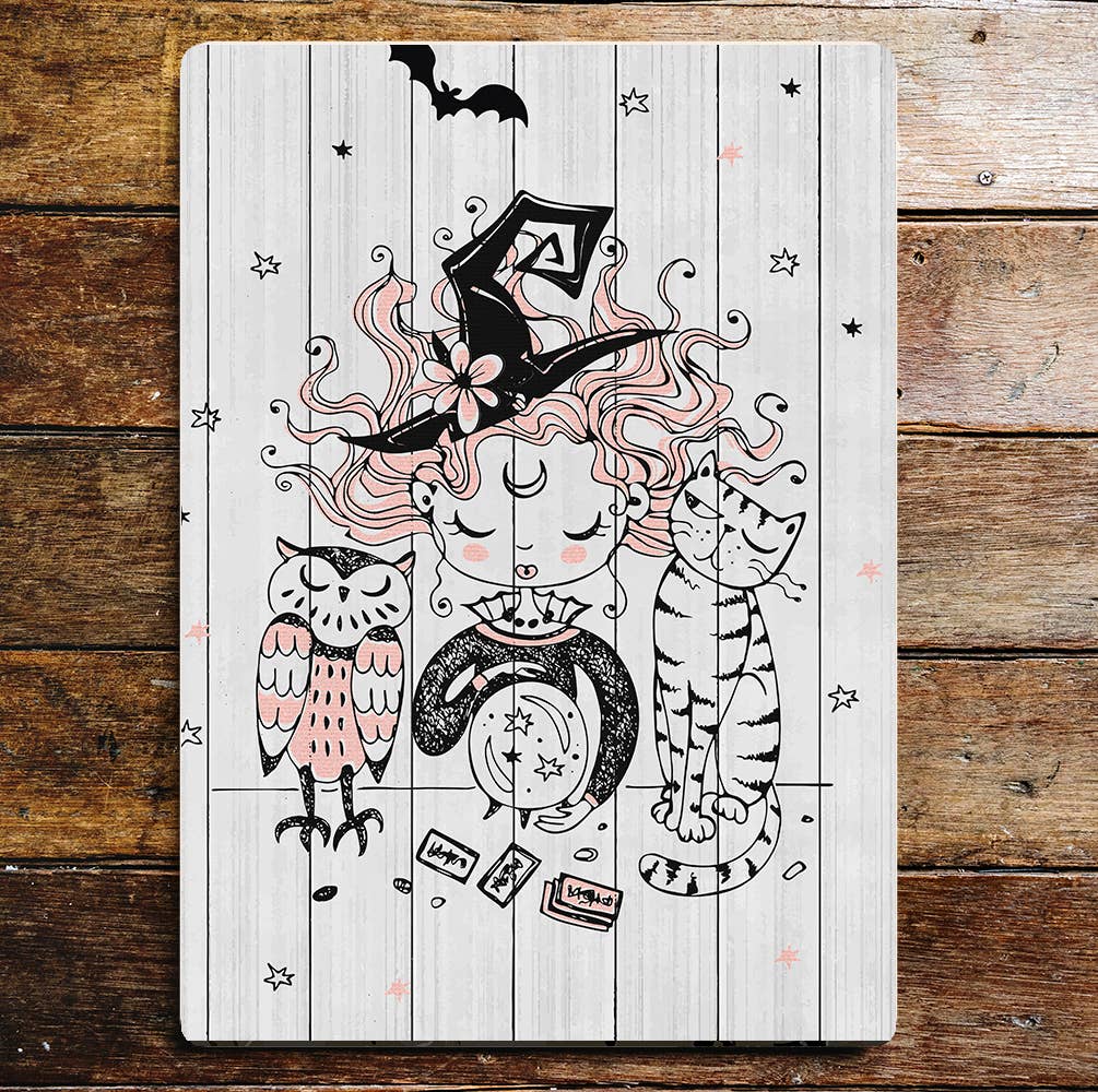 Voodoo witch owl Halloween cat | Metal Wall Sign Plaque