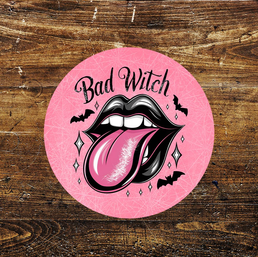 Bad Witch Pink Spooky Halloween Pub Bar Circle Metal Sign