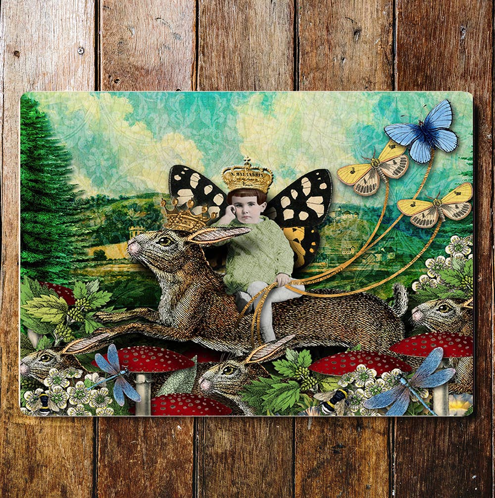 Boy Crown Toadstools Hare butterfly | Metal Sign Plaque