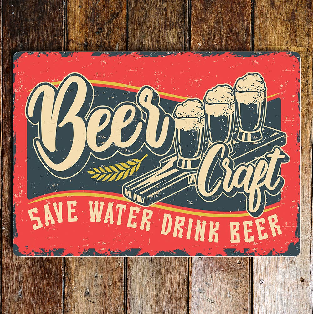 Craft Beer save water drink beer pub | Metal Sign plaque
