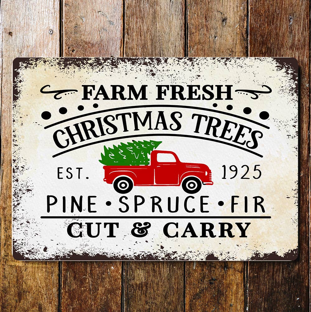 Christmas Tree Farm Fresh Red Car Wall | Metal Sign Plaque
