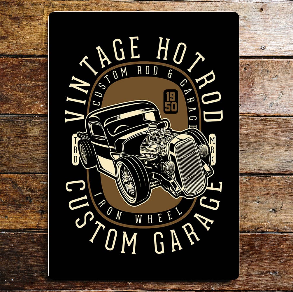 Vintage hotrod garage classic car | Metal Sign plaque