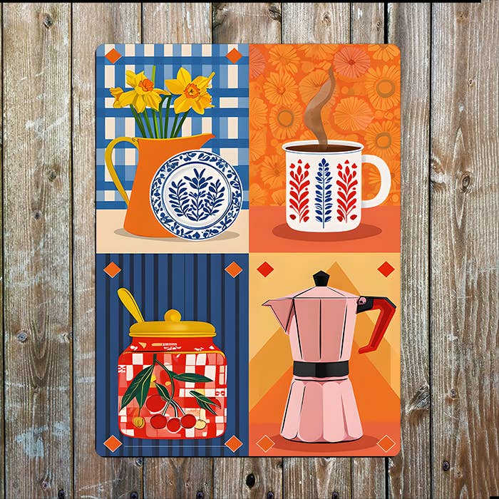 Vibrant Quadrants Coffee Kitchen | Metal Sign Plaque