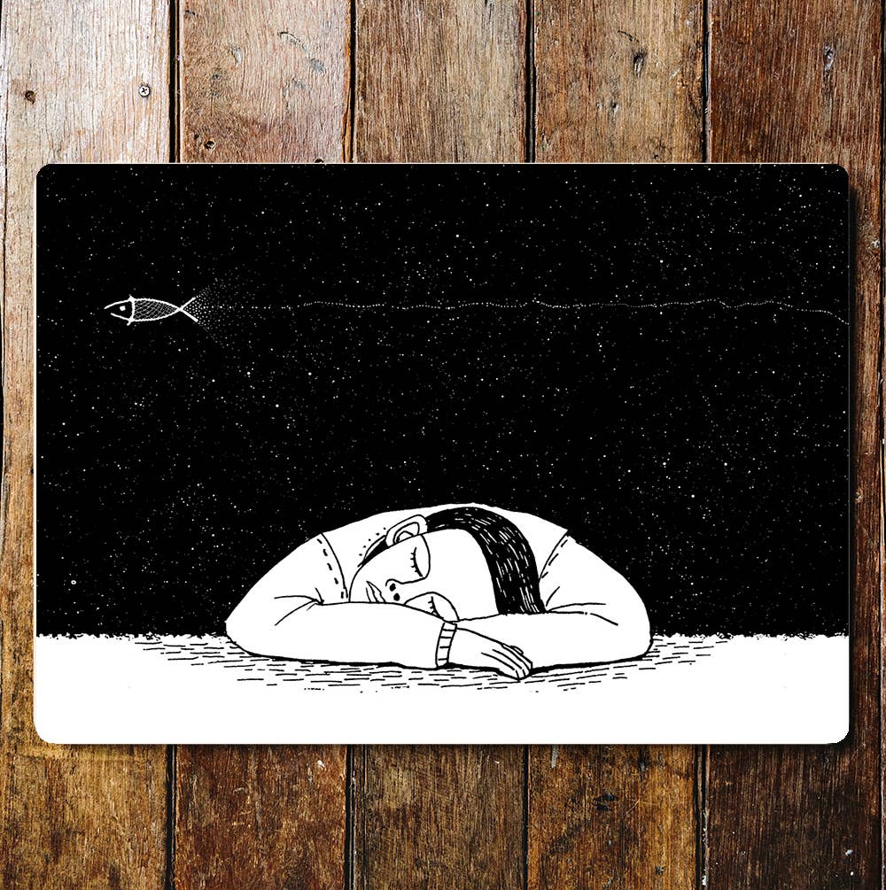 Man Sleeping Fish Night Sky | Metal Sign plaque