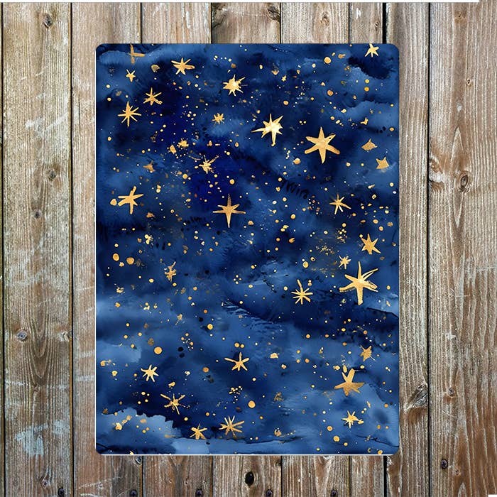 Watercolor Night Sky Painting Western | Metal Sign Plaque