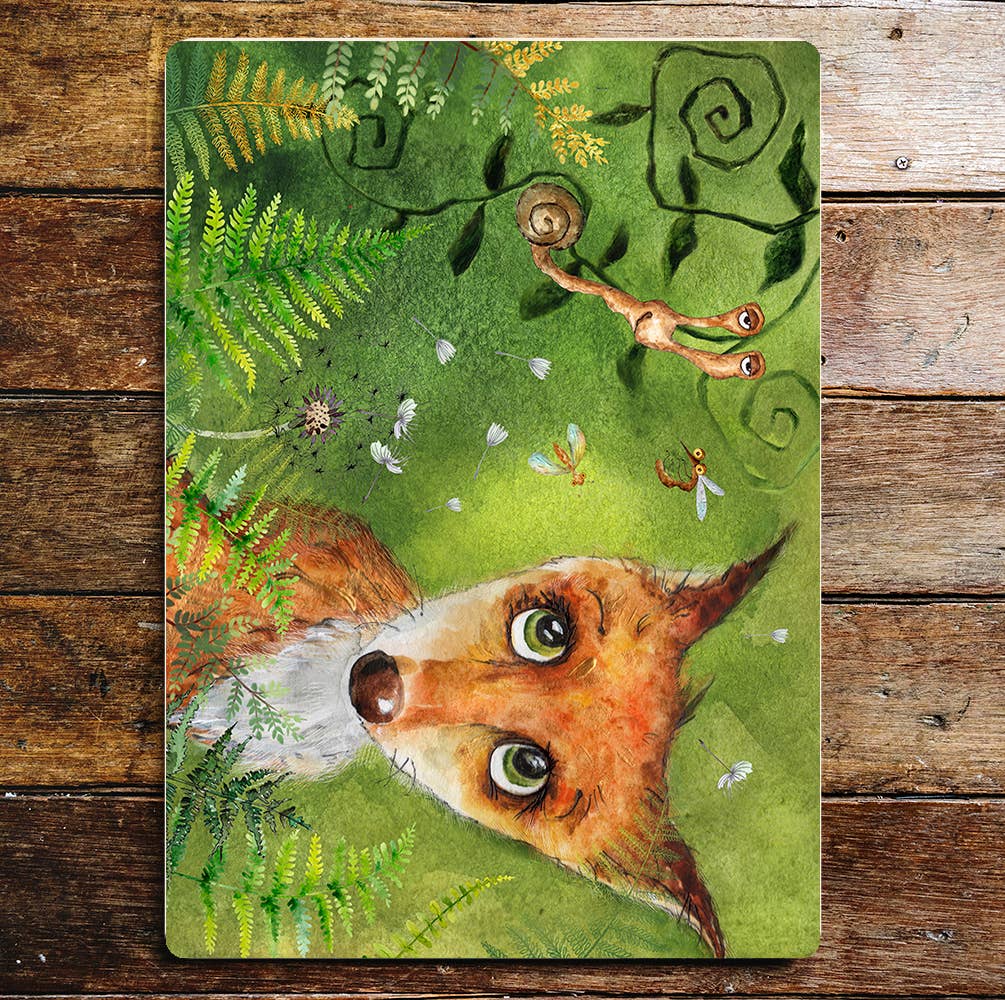 Cute Fox Face Big Green Eyes Snail Animals | Metal Sign Plaque