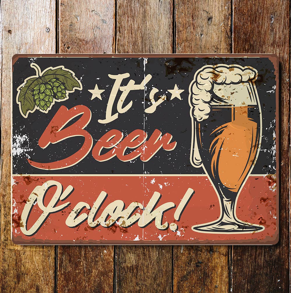 Retro It's Beer O'clock Metal Wall Sign Plaque