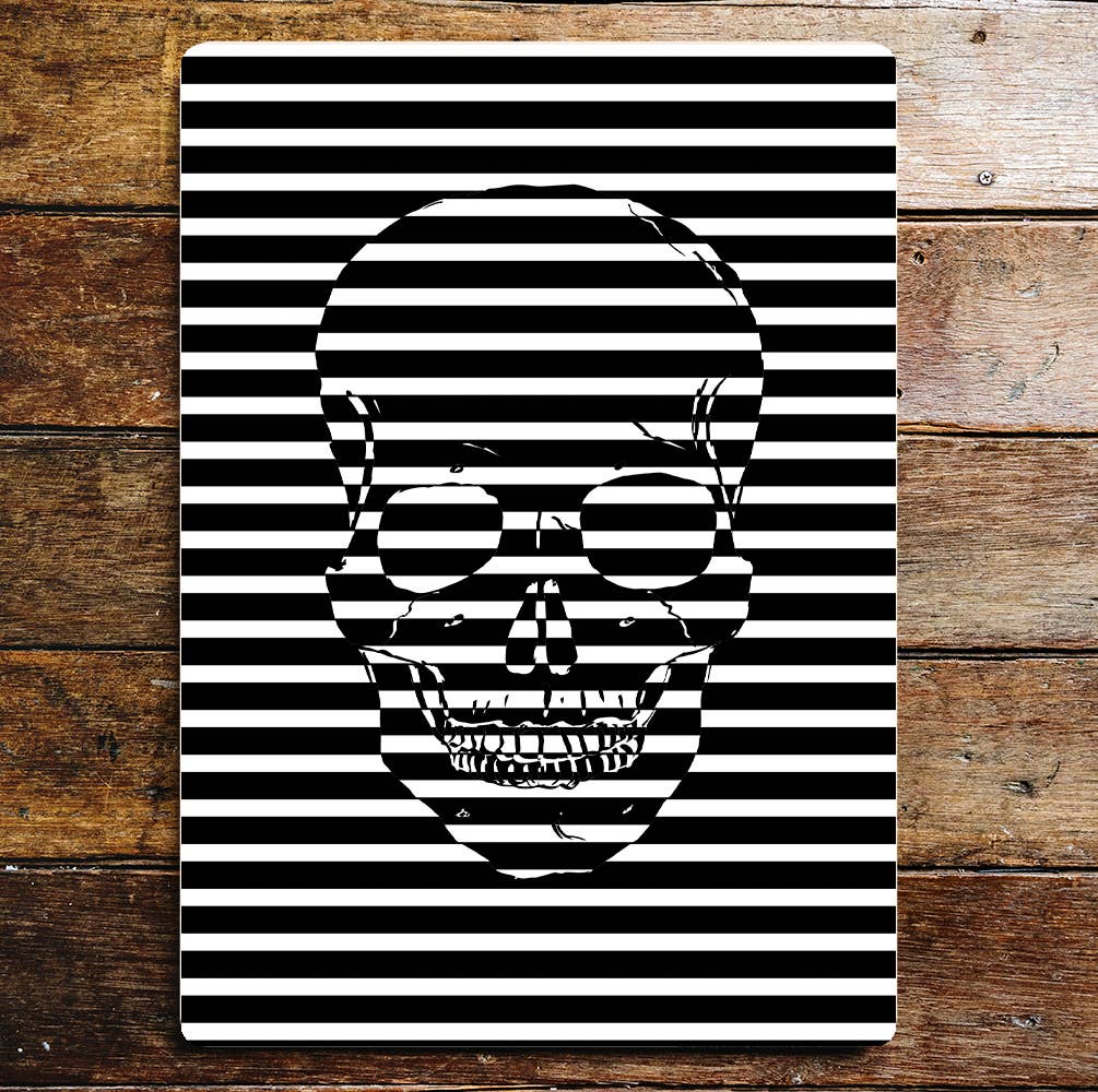 Skull Black And White Stripes Metal Wall Sign