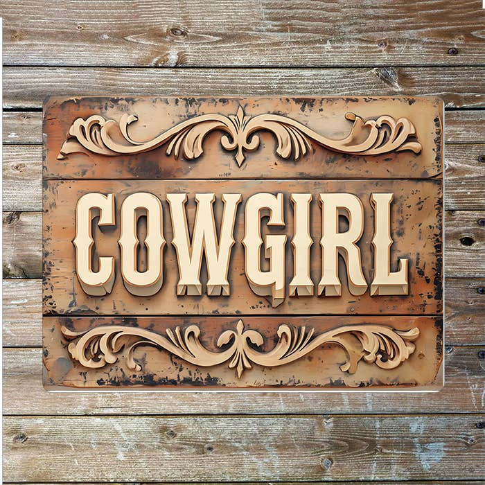 Rustic Cowgirl Text Cowboy Western Metal Sign Plaque