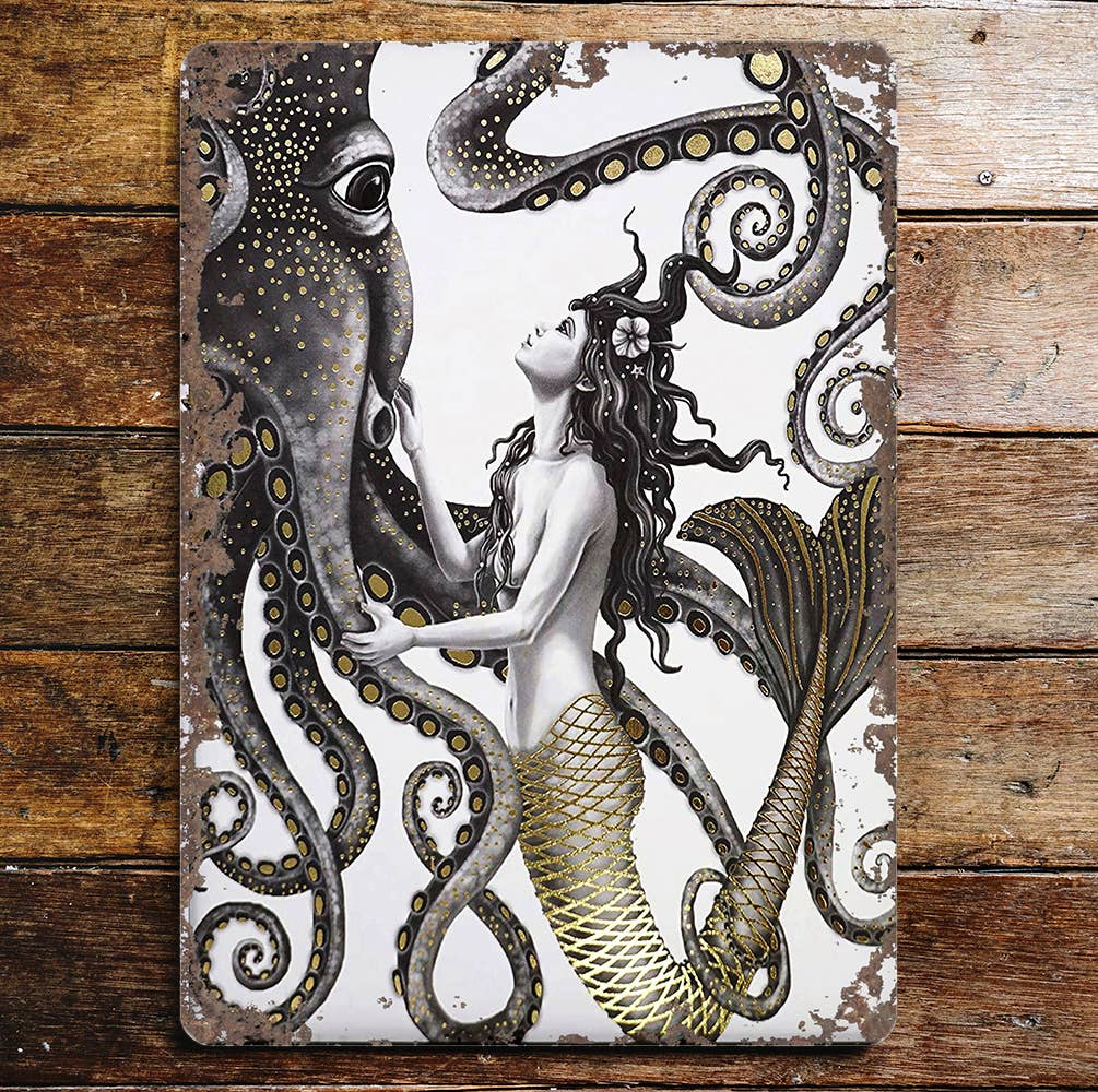 Mermaid Octopus | Metal Sign Plaque Sea Bathroom 3
