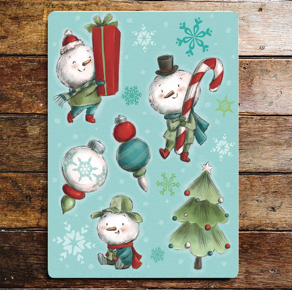 Snowmen Tree Candy Cane Present ChristmasMetal Wall Sign