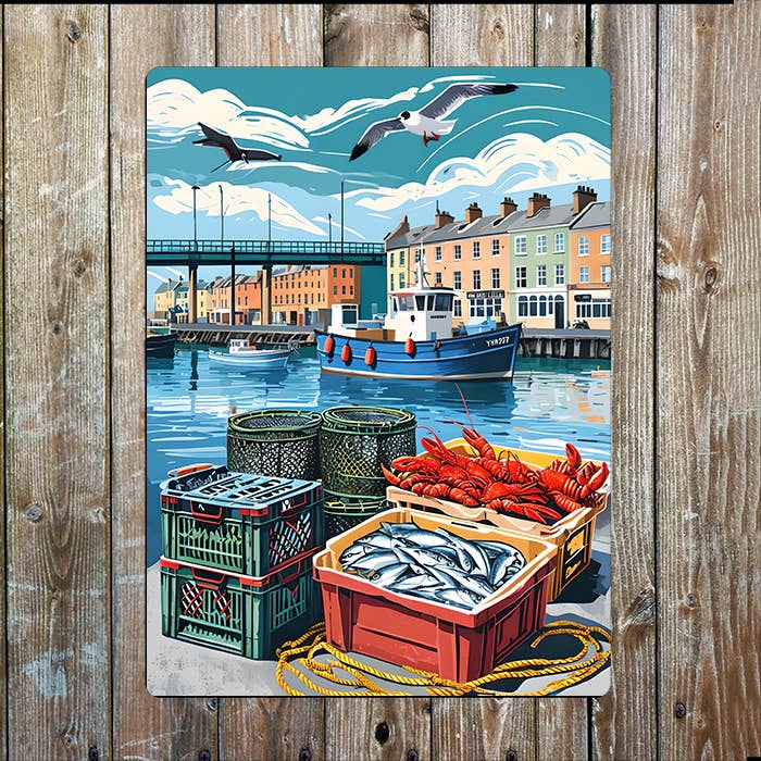 Fishing Boats Harbor Sea Nautical | Metal Sign Plaque