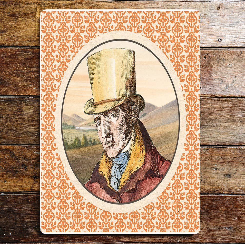 Victorian Male Portrait Top Hat Red | Metal Sign Plaque