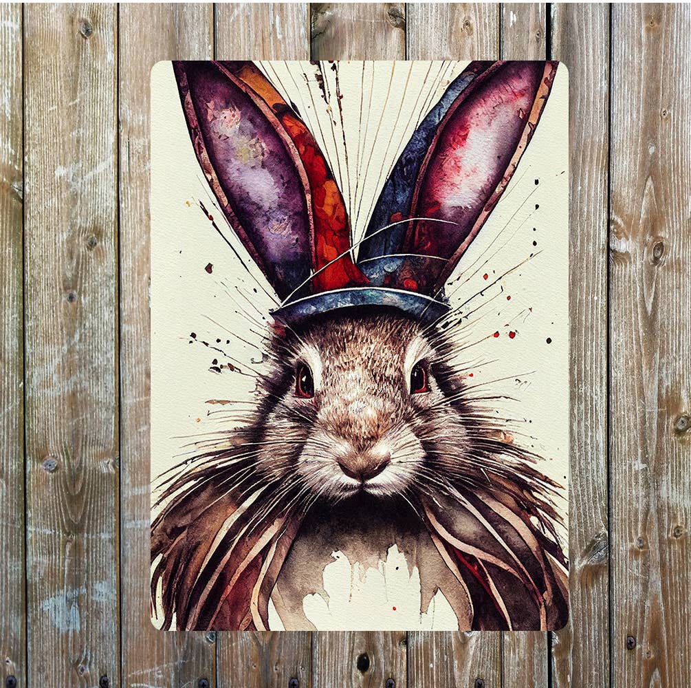 Rabbit In Watercolours Metal Sign Plaque