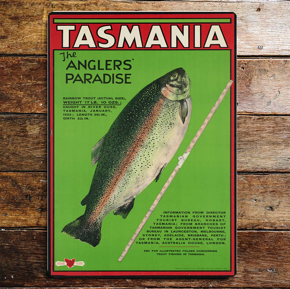 Tasmania The Anglers Paradise Fish Metal Sign Plaque