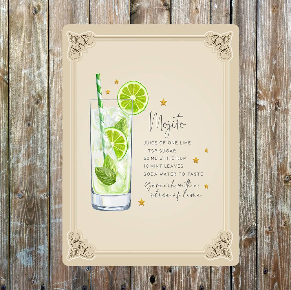 Mojito Recipe Cocktail Decorative | Metal Sign Plaque