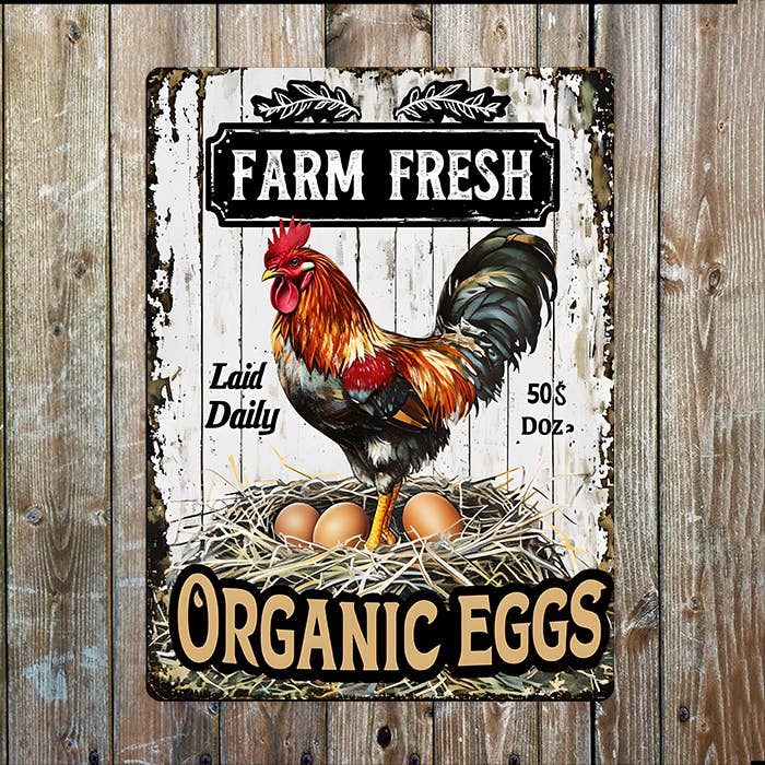 Farm Fresh Organic Eggs I Hens Chicken I Metal Sign Plaque