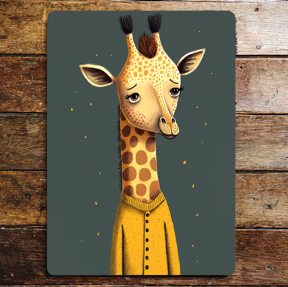 Giraffe Cardigan Portrait Illustration | Metal Sign Plaque