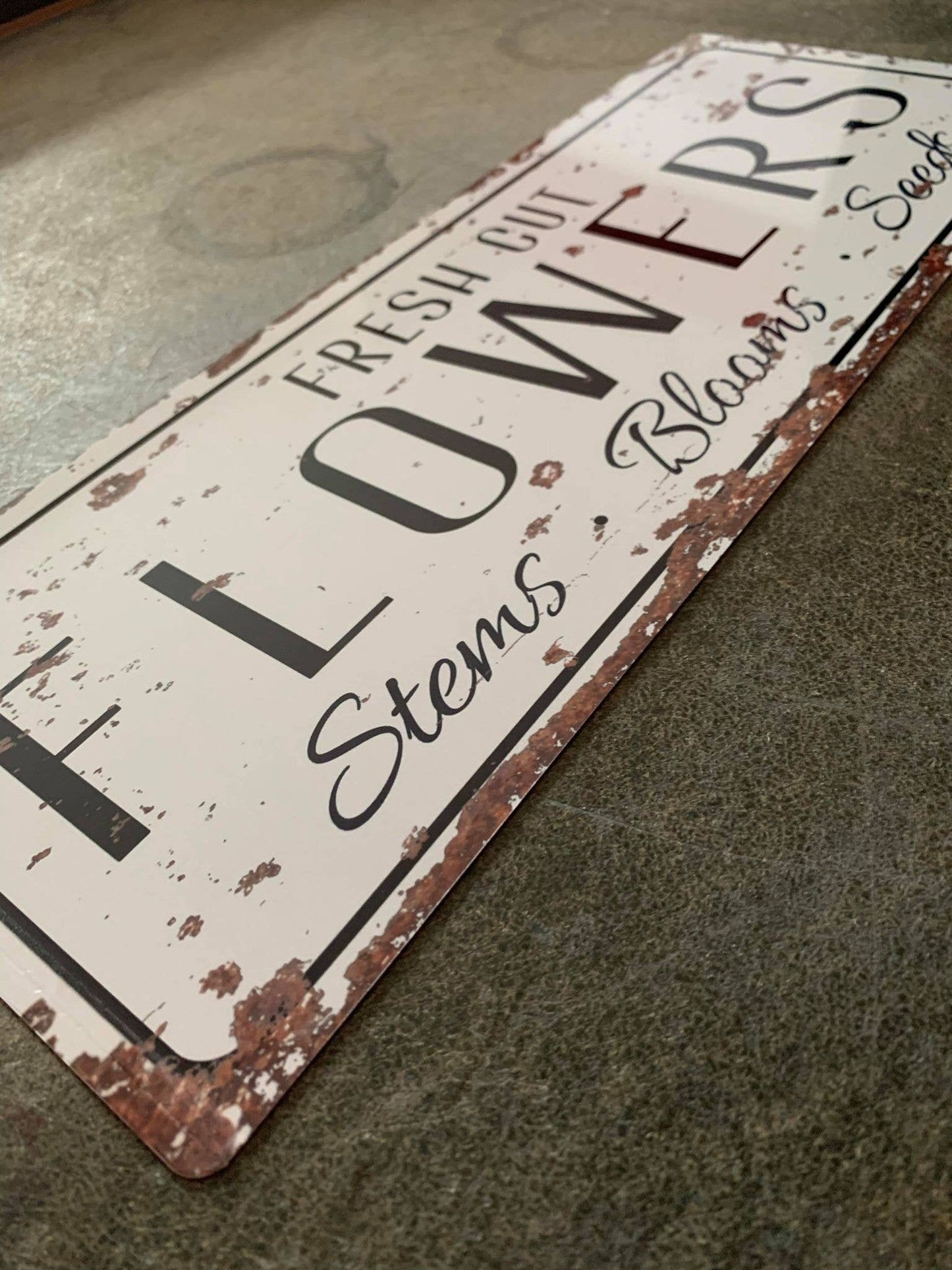 fresh cut flowers | Metal Vintage Sign Kitchen