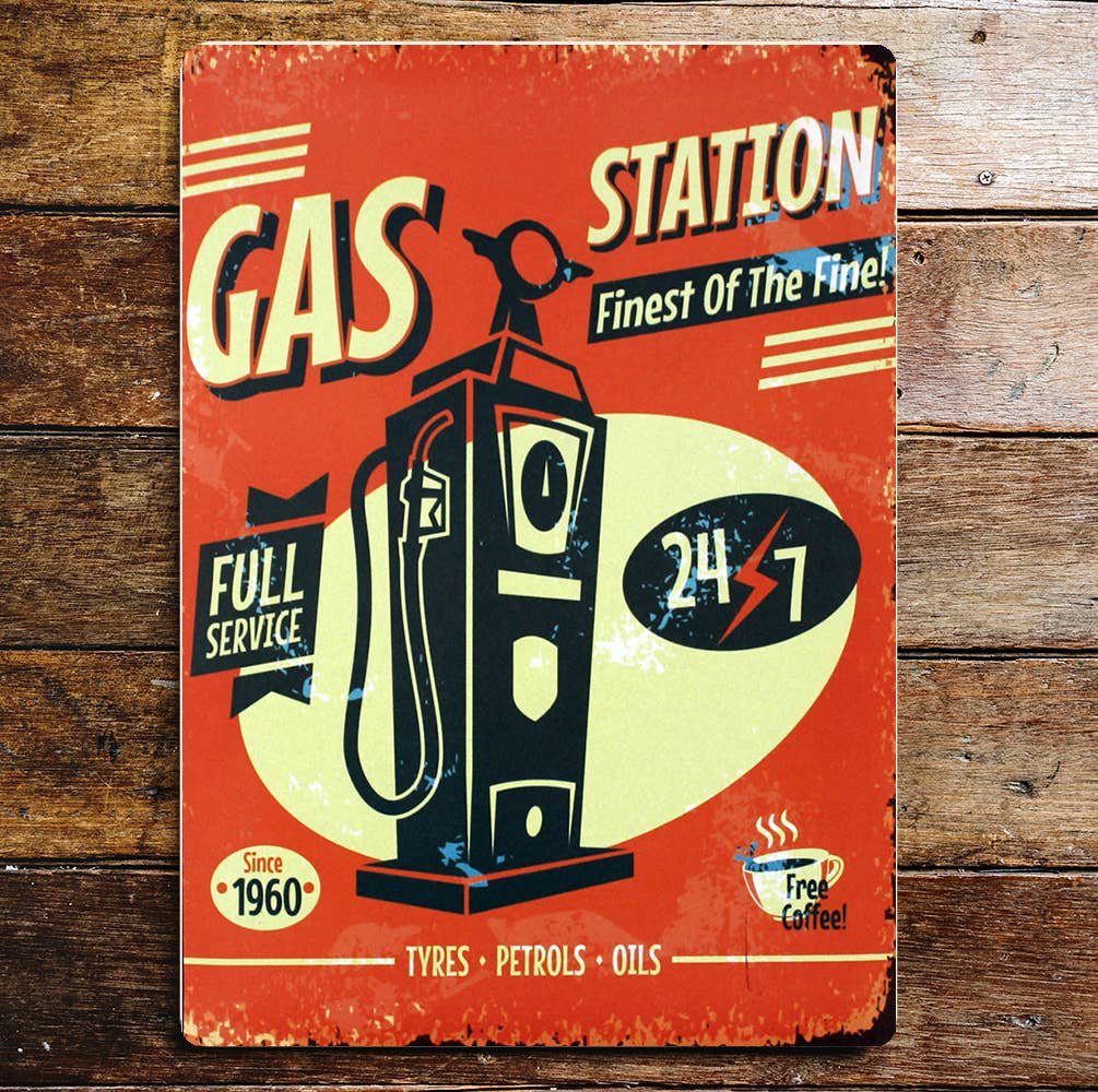 Gas Station Retro Garage | Metal Wall Sign Plaque