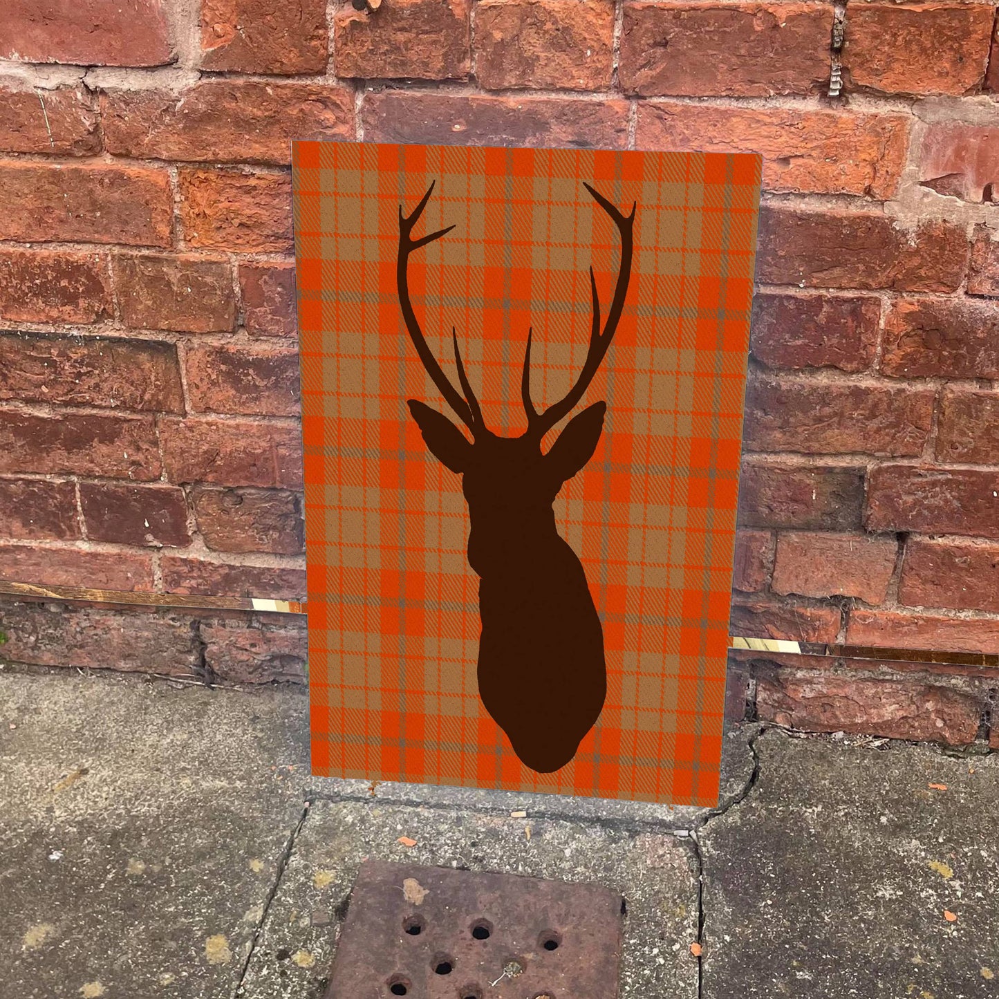 Deer Stag Tartan Orange | Metal Advertising Wall Sign