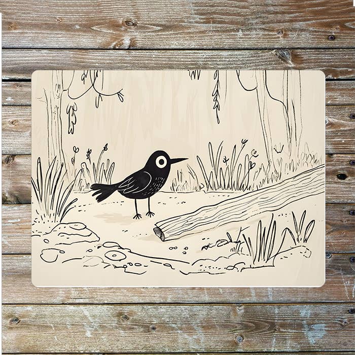 Line Drawing of Whimsical Forest Bird | Metal Sign Plaque
