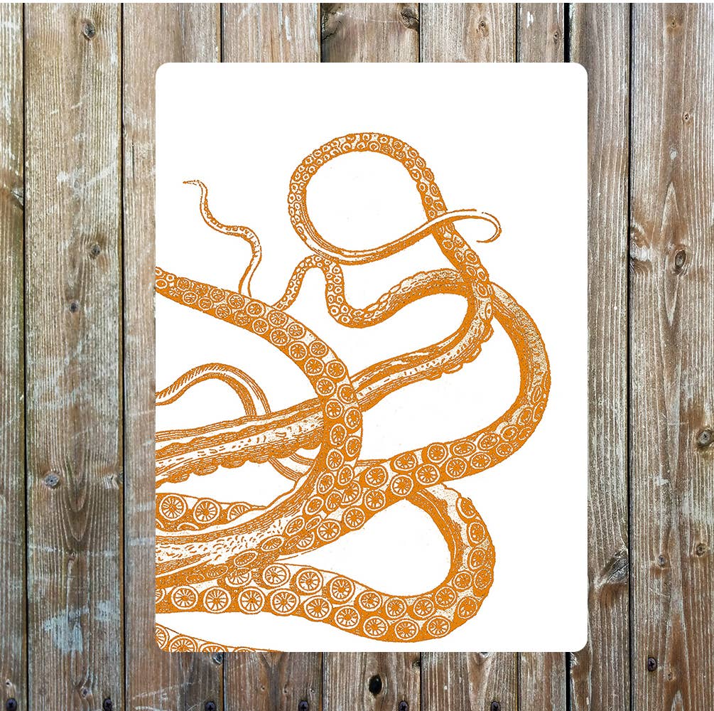 Octopus, orange, tentacles, | Metal Sign Plaque