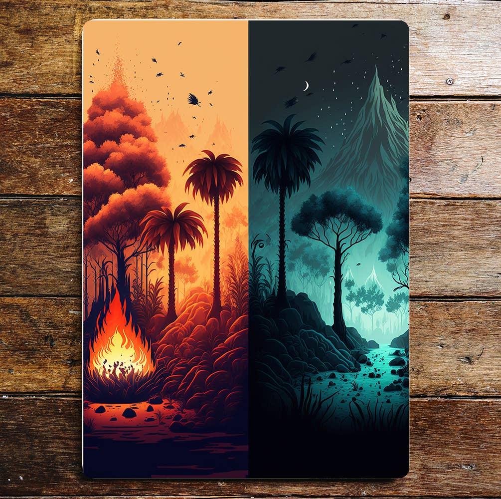 Forest fire woods trees moon mythical | Metal Sign