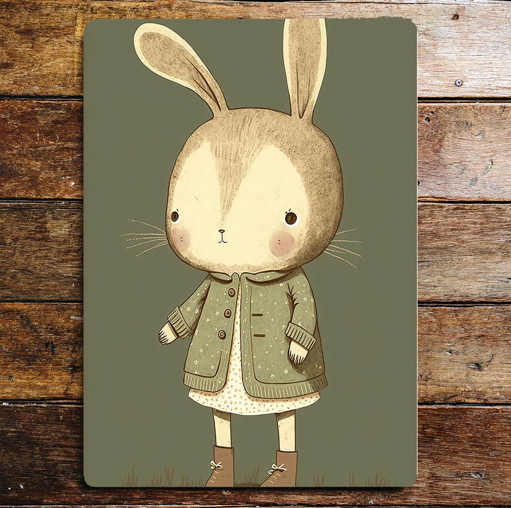 Cute Rabbit Girl Dress Coat | Metal Sign Plaque