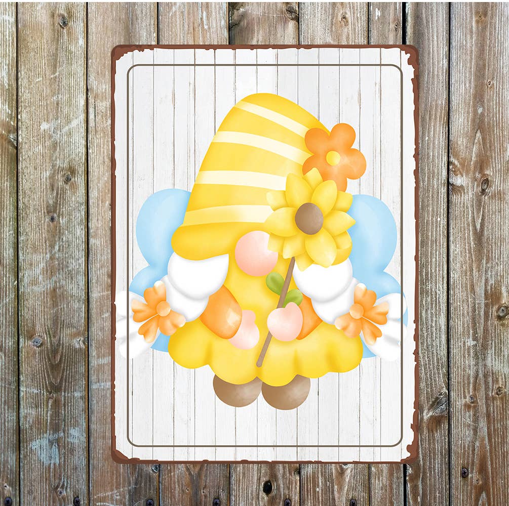 Sunflower gnome summer art Metal Wall Sign