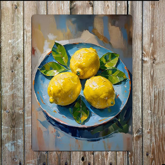Painting style Bright Yellow Lemons Metal Sign Plaque