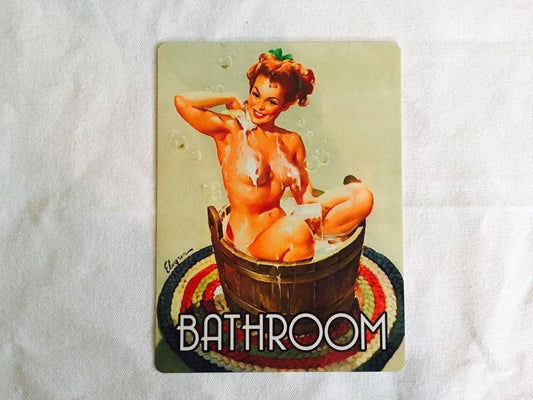 Bathroom Door Pin Up Girl In Bath Meta Sign