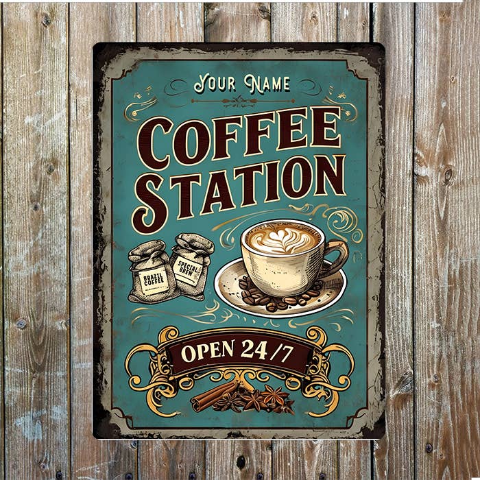 Coffee Station Name Custom Personalised | Metal Wall Sign