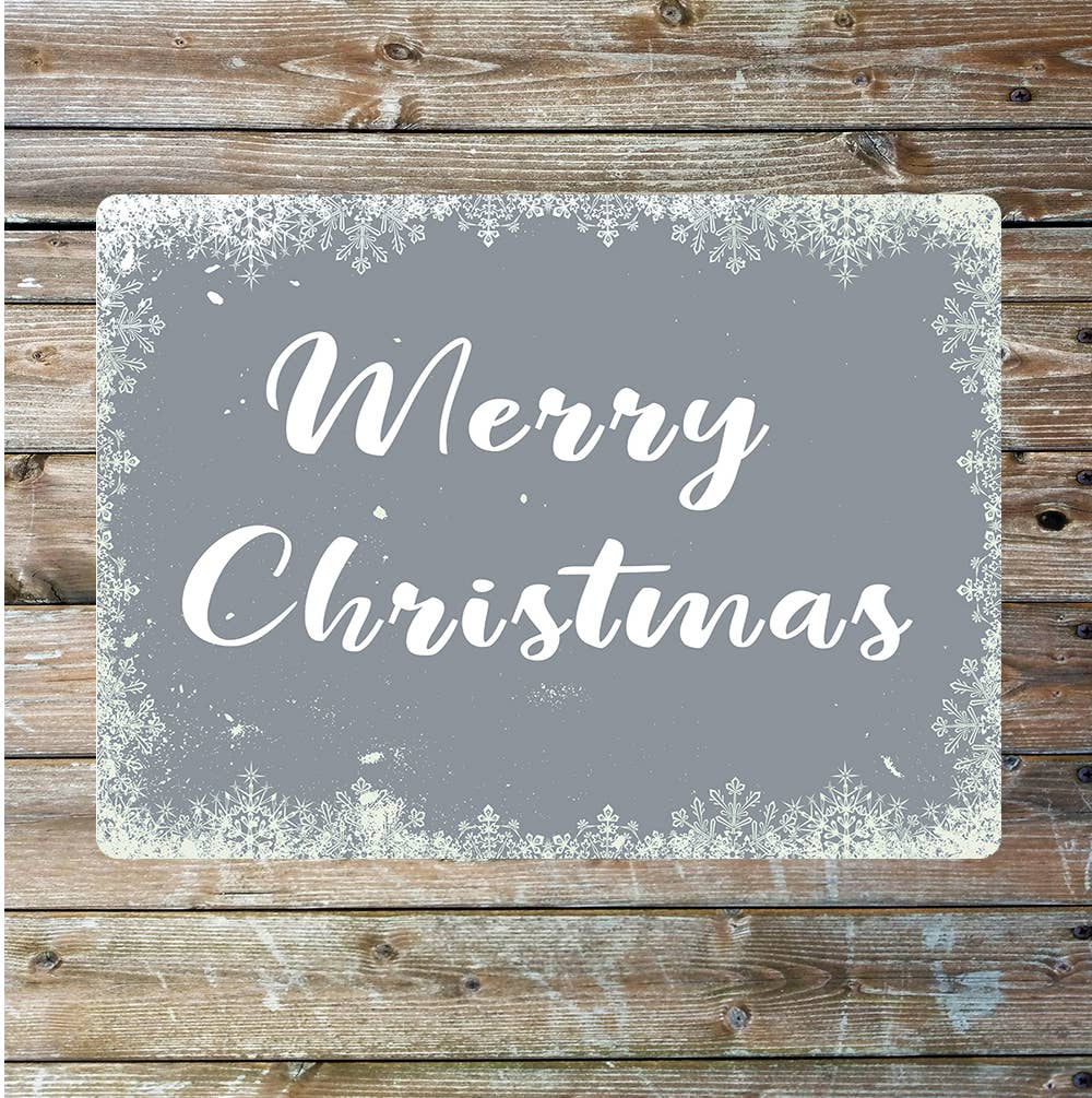 Merry Christmas Grey Snow | Metal Sign Plaque