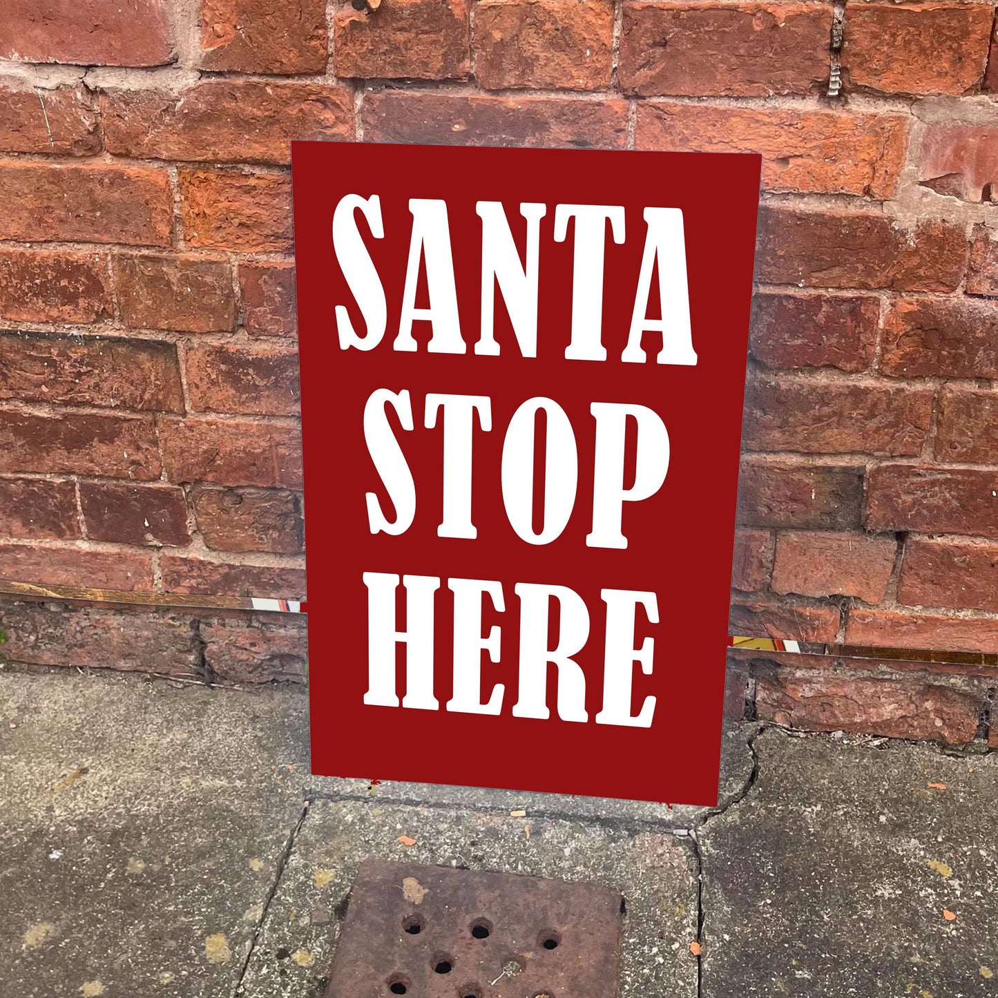 Santa Stop Here Metal Typography Wall Sign