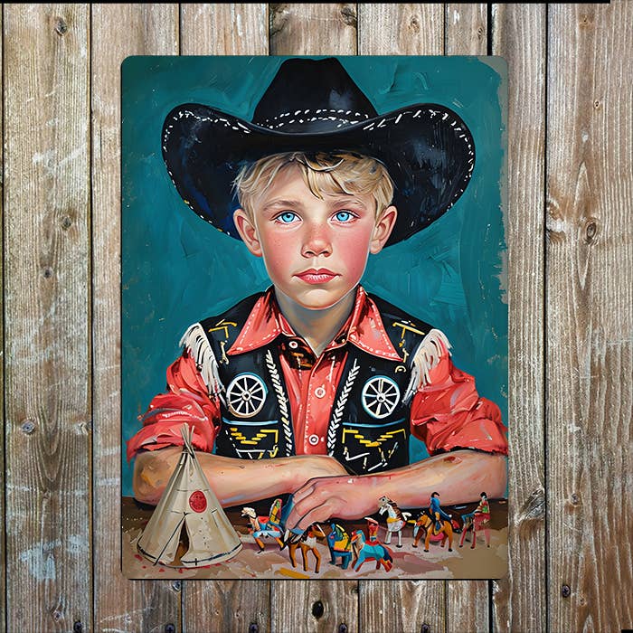 Boy in Cowboy Hat Western | Metal Sign Plaque