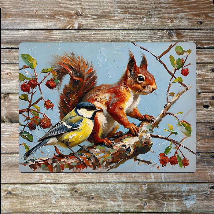Red Squirrel and Great Tit Painting Metal Sign Plaque