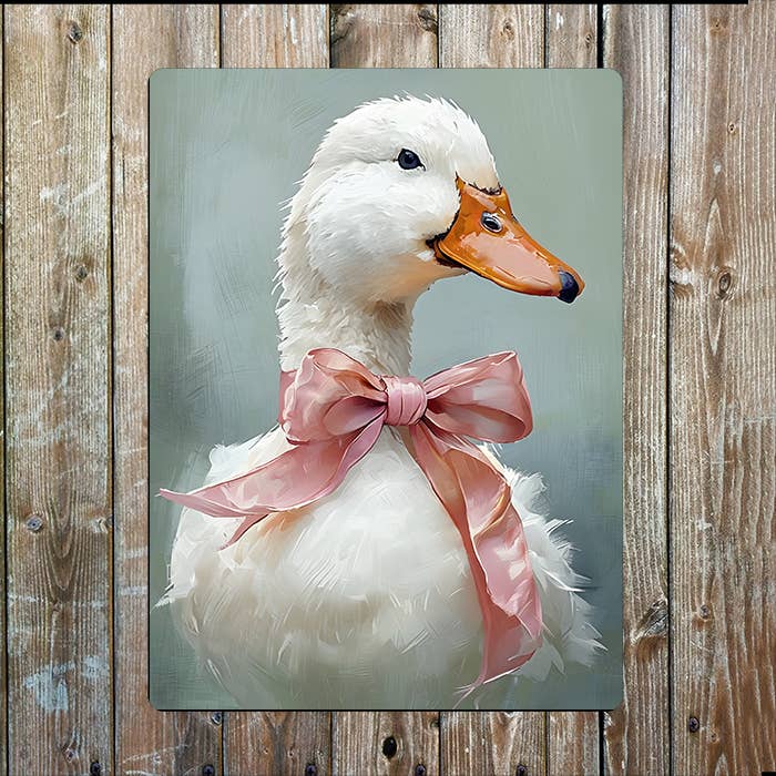 Duck Pink Bow Painting, Metal Sign Plaque
